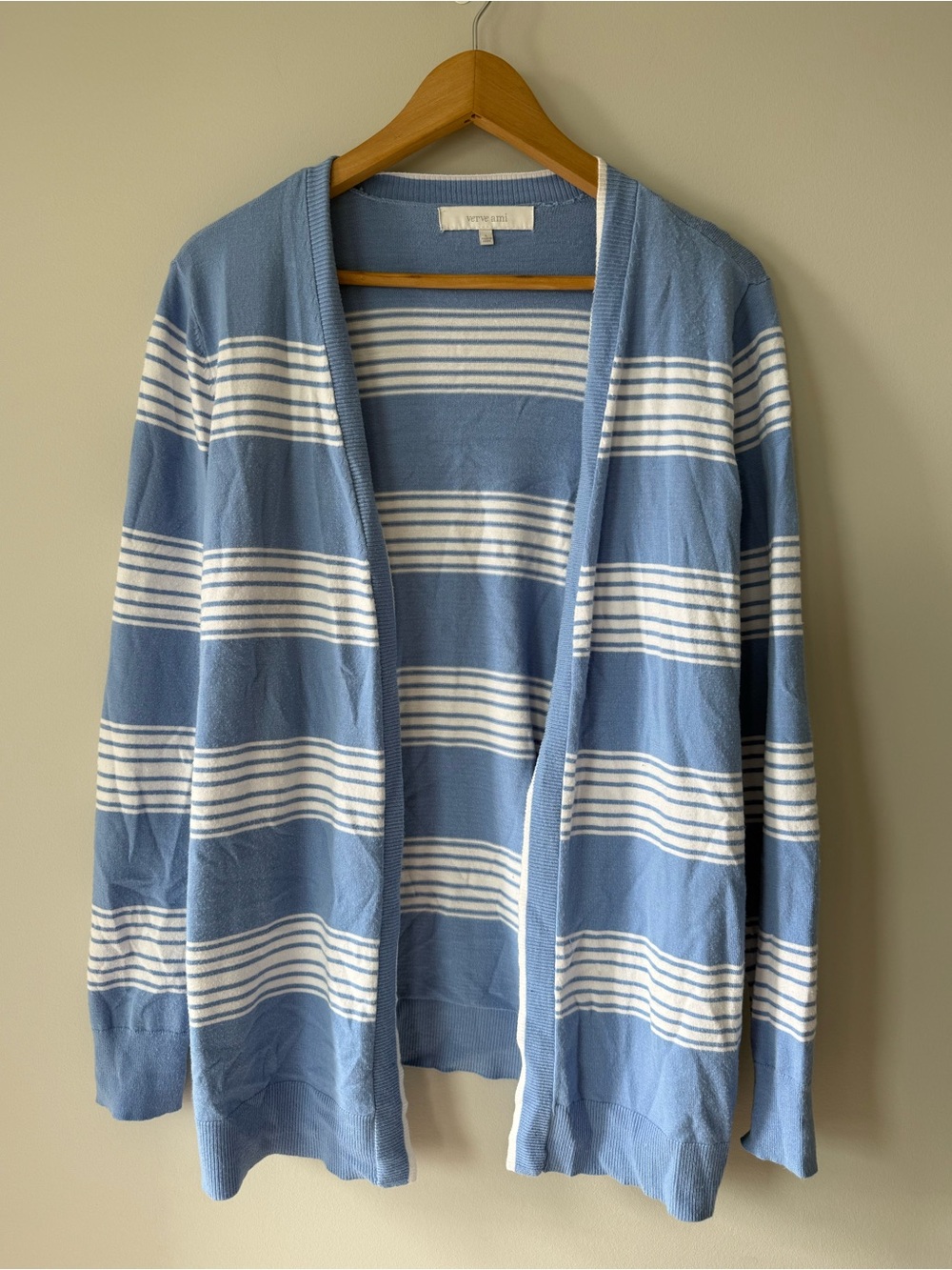 (L) Verve Ami Blue and White Striped Cardigan